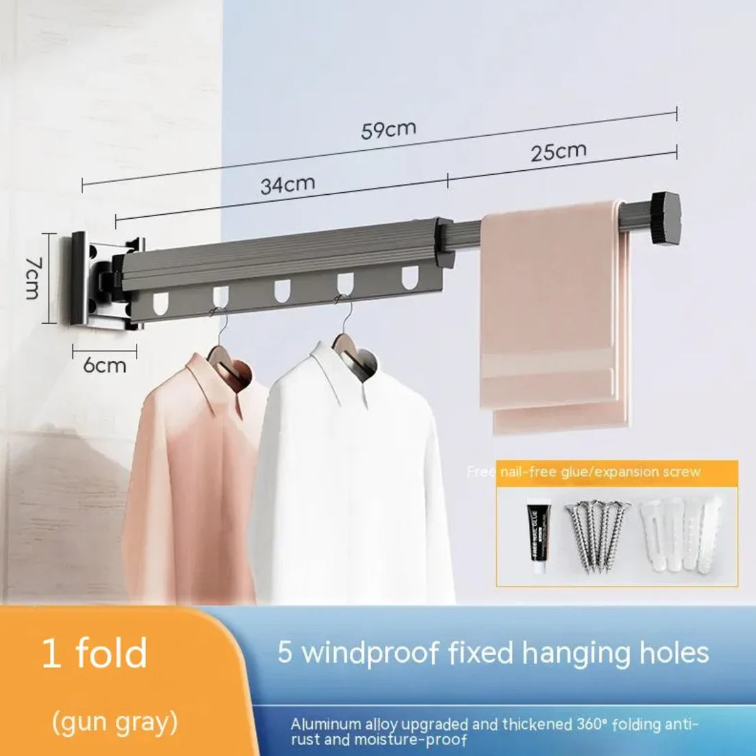 Retractable Aluminum Suction Cup Clothes Hanger Anti Spier