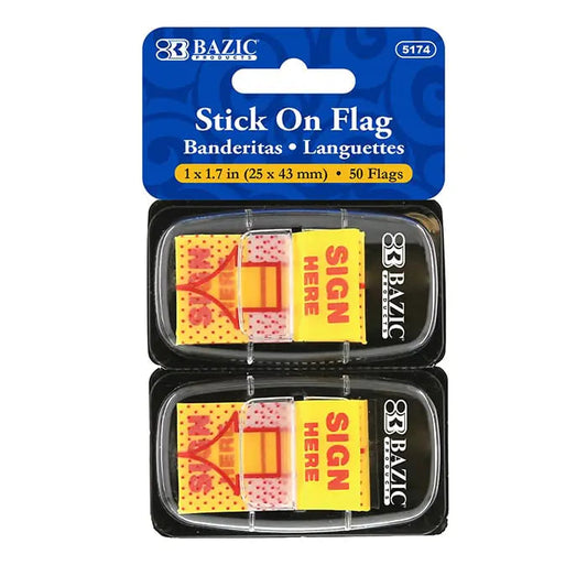25 Ct. 1" x 1.7" Yellow Color Printed Sign Here Flags w/ Dispenser (2/Pack) Anti Spier