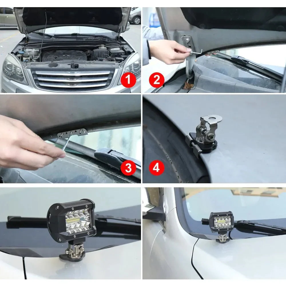 2PCS Pillar Hood Led Work Light Bar Mount Bracket Clamp Holder Offroad Universal Anti Spier