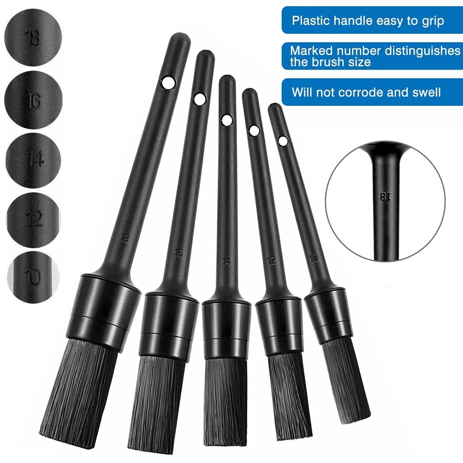 5PC Car Detailing Brush Kit Boar Hair Vehicle Auto Interior For Wheel Clean Sets Anti Spier