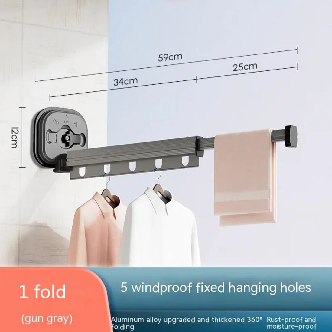 Retractable Aluminum Suction Cup Clothes Hanger Anti Spier