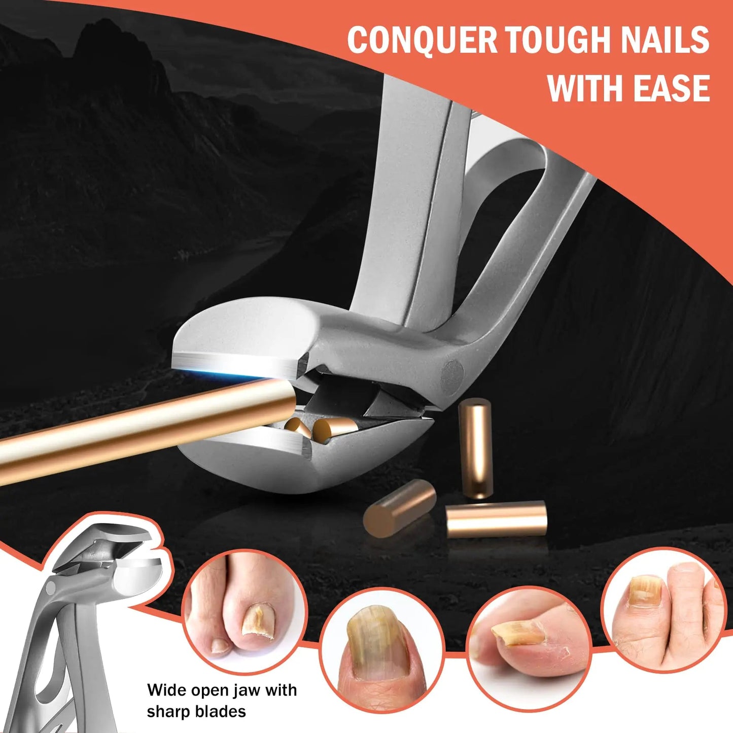 BEZOX Angled Head Nail Clippers for Seniors - Ergonomic Toenail Clipper for Thick Nails, Premium Steel Nail Cutter Trimmer with Catcher for Men and Women - Silver Small Sand Silver Anti Spier