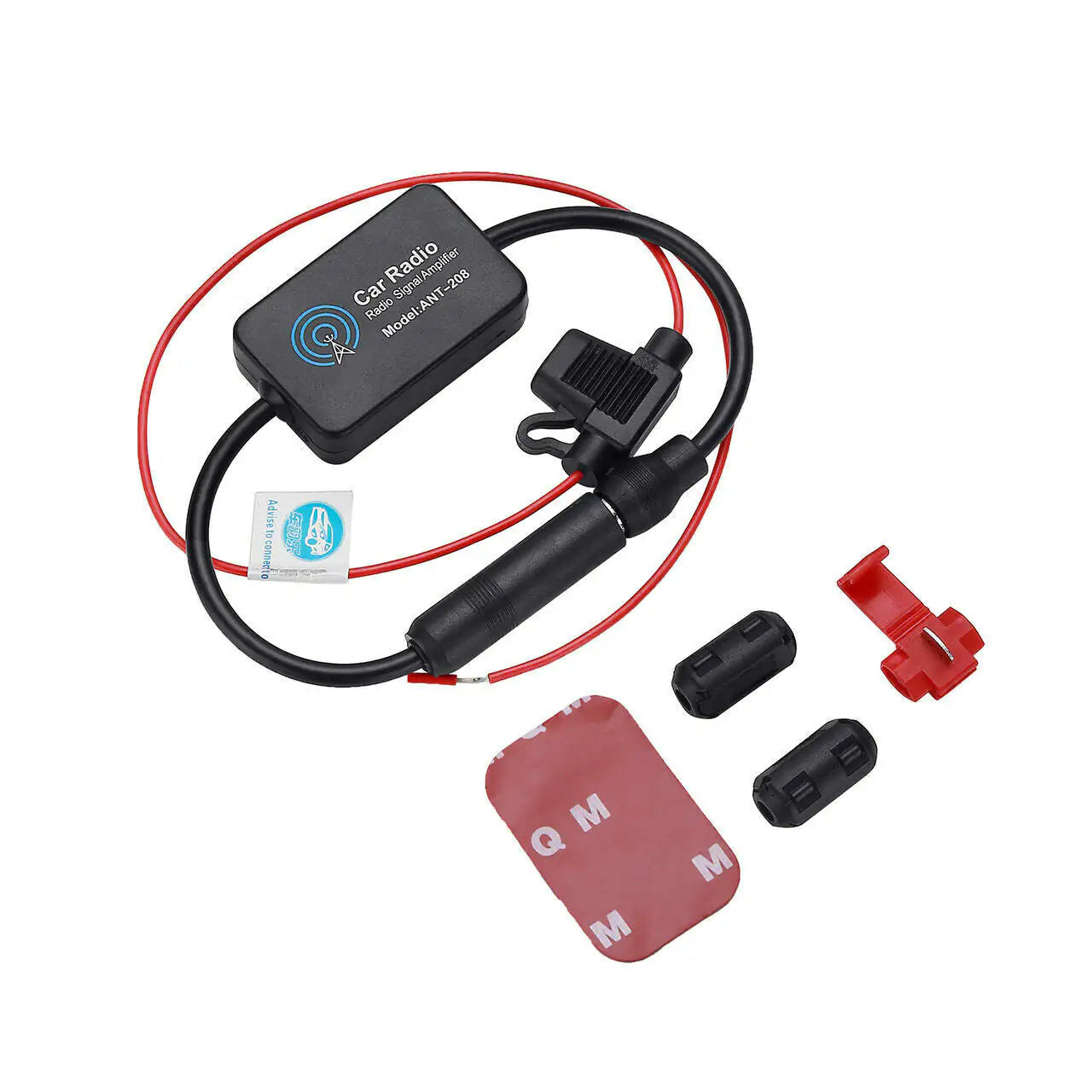 Plug in radio signal amplifier for improving FM reception in cars and RVs.