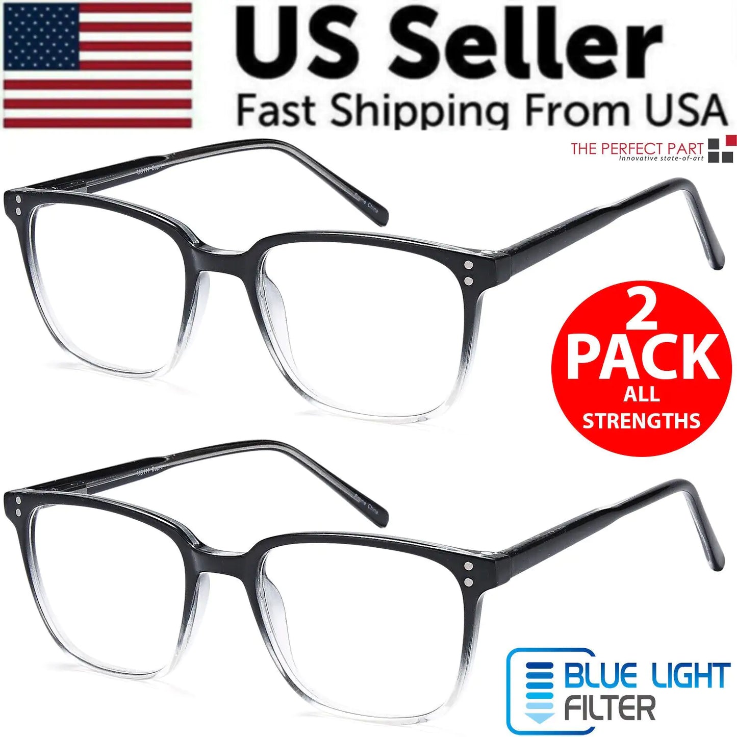 Perfect for students and professionals two pairs of anti-glare, blue light filtering glasses.