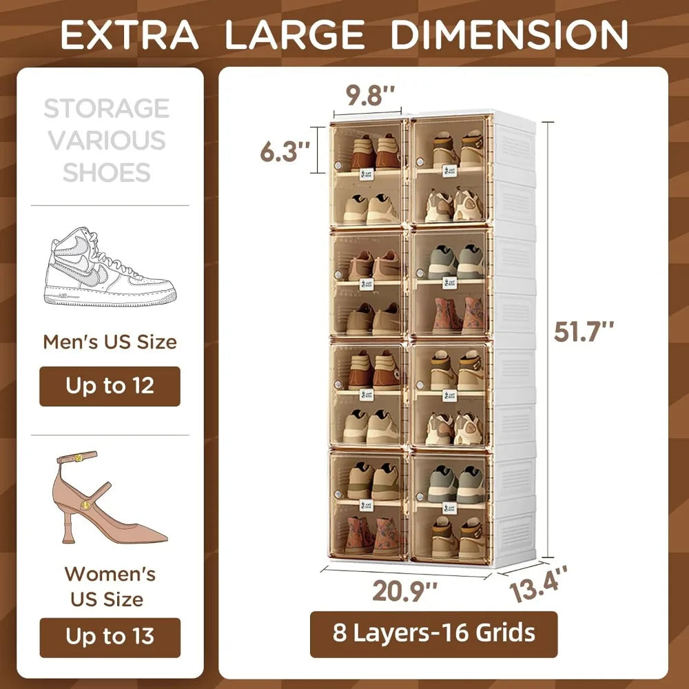 Shoe Cabinet Storage Box, Portable Folding Shoe Rack, Large Sports Shoes Cabinet Box Strong and Easy To Assemble 8-16 Grids Anti Spier
