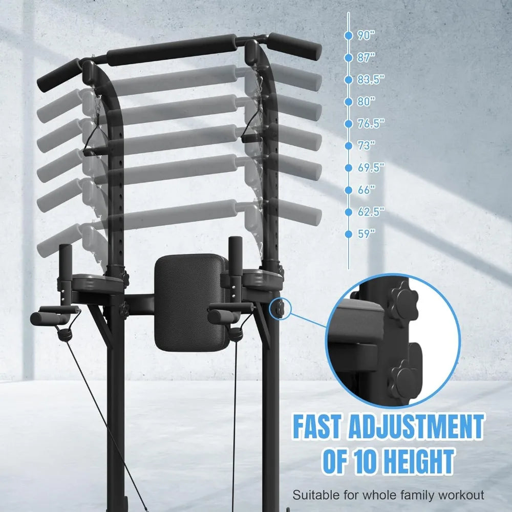 Pull Up Dip Station for Home Gym, Power Tower with Backrest, Adjustable Height Pull Up Bar Stand Anti Spier