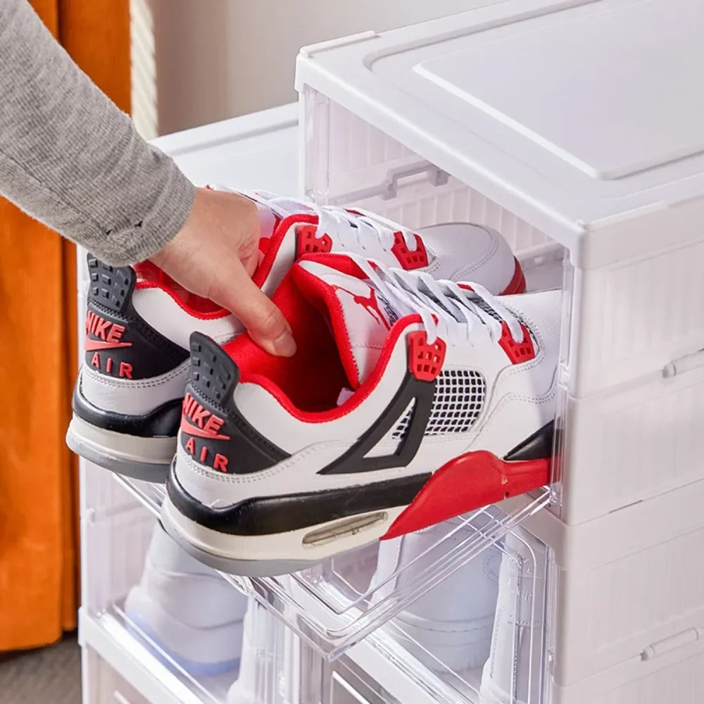 Foldable Shoe Rack Organizer 6 Layers Transparent Tackie Box Collapsible Home Sneaker Storage Stackable Shoes Cabinet For Closet Anti Spier