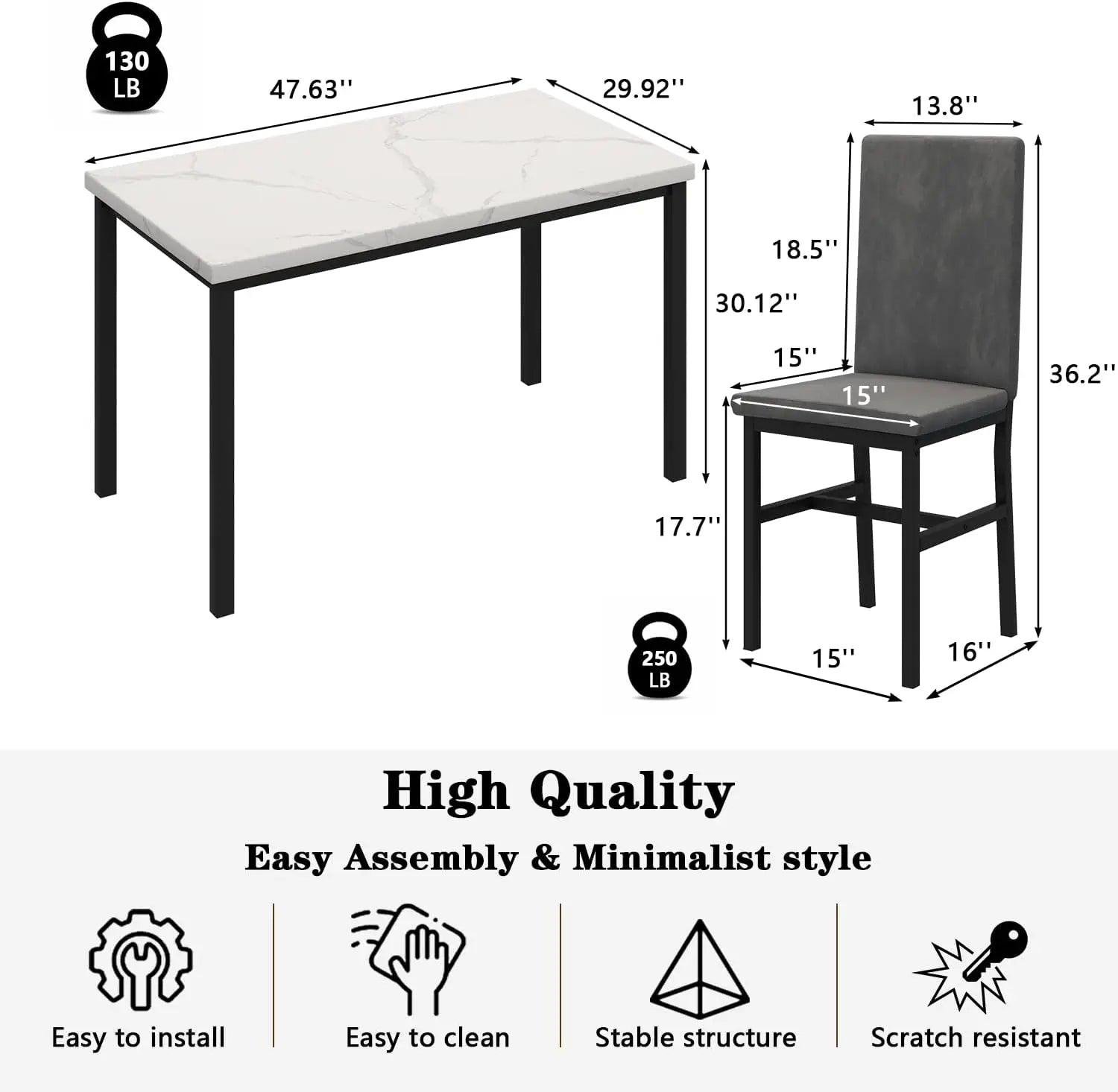 Dining Table Set for 4, 5-Piece Marble DiningTableSet with 4 Velvet Metal Frame Chairs for Kitchen, Bar, Living Room Anti Spier
