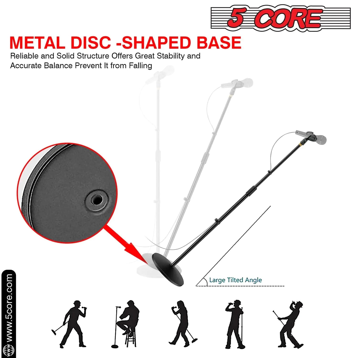 5 Core Mic Stand Round Base  Height Adjustable Universal Microphone Mount Stands Anti Spier