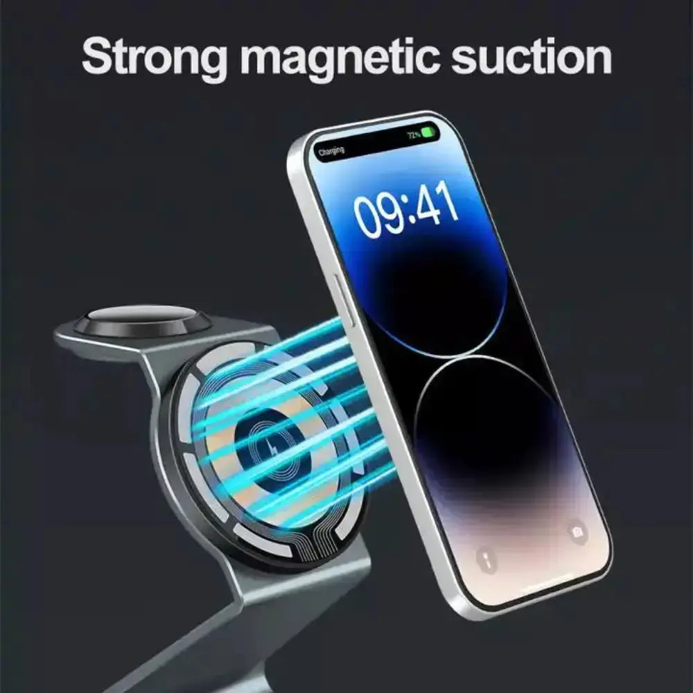 3 in 1 Transparent 15W Magnetic Wireless Charger Pad holder Anti Spier