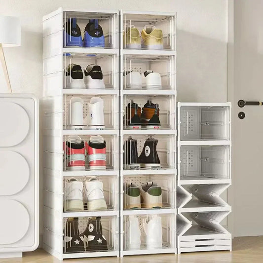 Foldable Shoe Rack Organizer 6 Layers Transparent Tackie Box Collapsible Home Sneaker Storage Stackable Shoes Cabinet For Closet Anti Spier