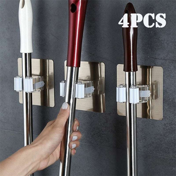 2/4pcs Adhesive Multi-Purpose Hooks Wall Mounted Mop Organizer Holder RackBrush Broom Hanger Hook Kitchen bathroom Strong Hooks - Wins Wow