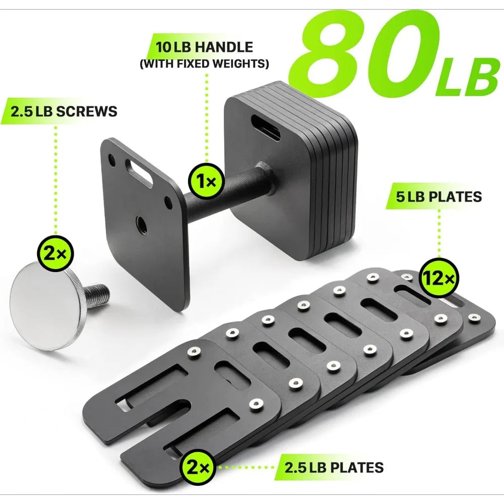 Adjustable Dumbbell Set, 10-80lb, 5lb Increments, Quick-Lock Square Weight Dumbbells for Home Gym Fitness (80lb×2) Anti Spier