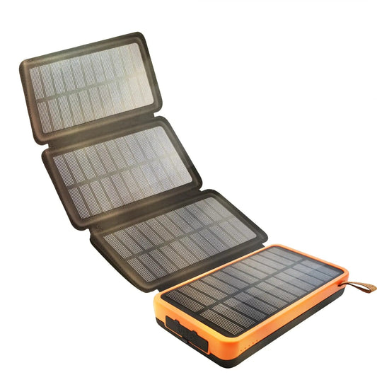 Solar Charger 20000mAH Power Bank Fast Charging 4 Solar Panels Built-in Super Bright LED Flashlight Outdoor USB C External Battery Pack with Dual USB Output for Smartphone Tablet etc Anti Spier