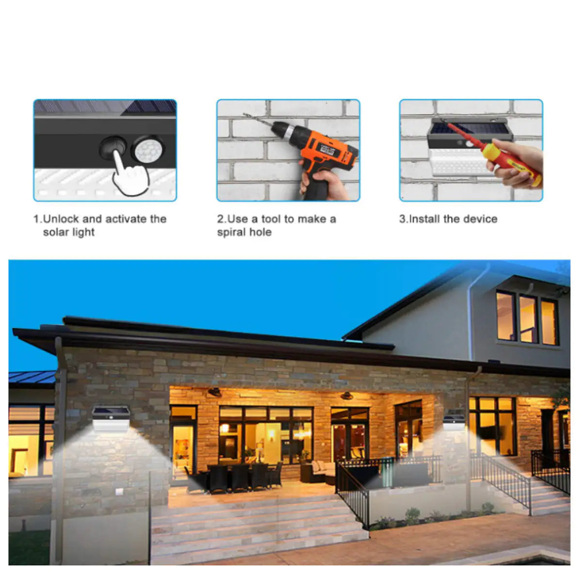 Lumina 206 LED Cluster Lights With Solar Power And Motion Sensor Anti Spier