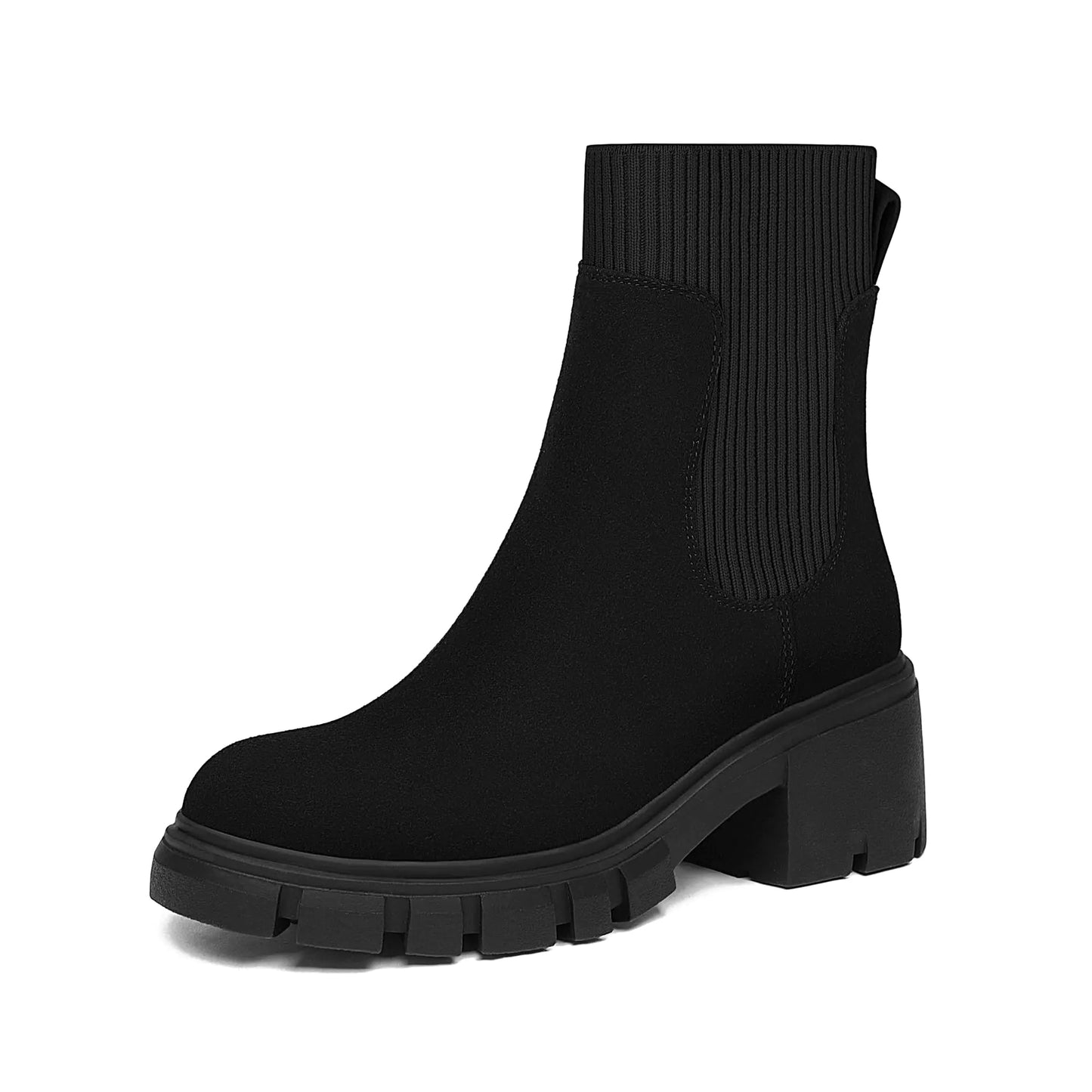 Athlefit Women's Chelsea Boots Fashion Slip on Platform Ankle Boots Lug Sole Chunky Booties 8 02black Anti Spier