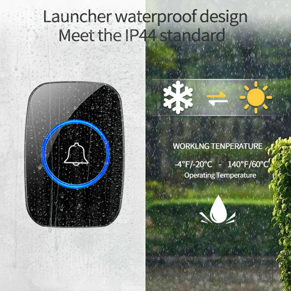 Wireless Doorbell Chime Waterproof Plugin Receiver Adjustable Volume 1000FT Kit Anti Spier