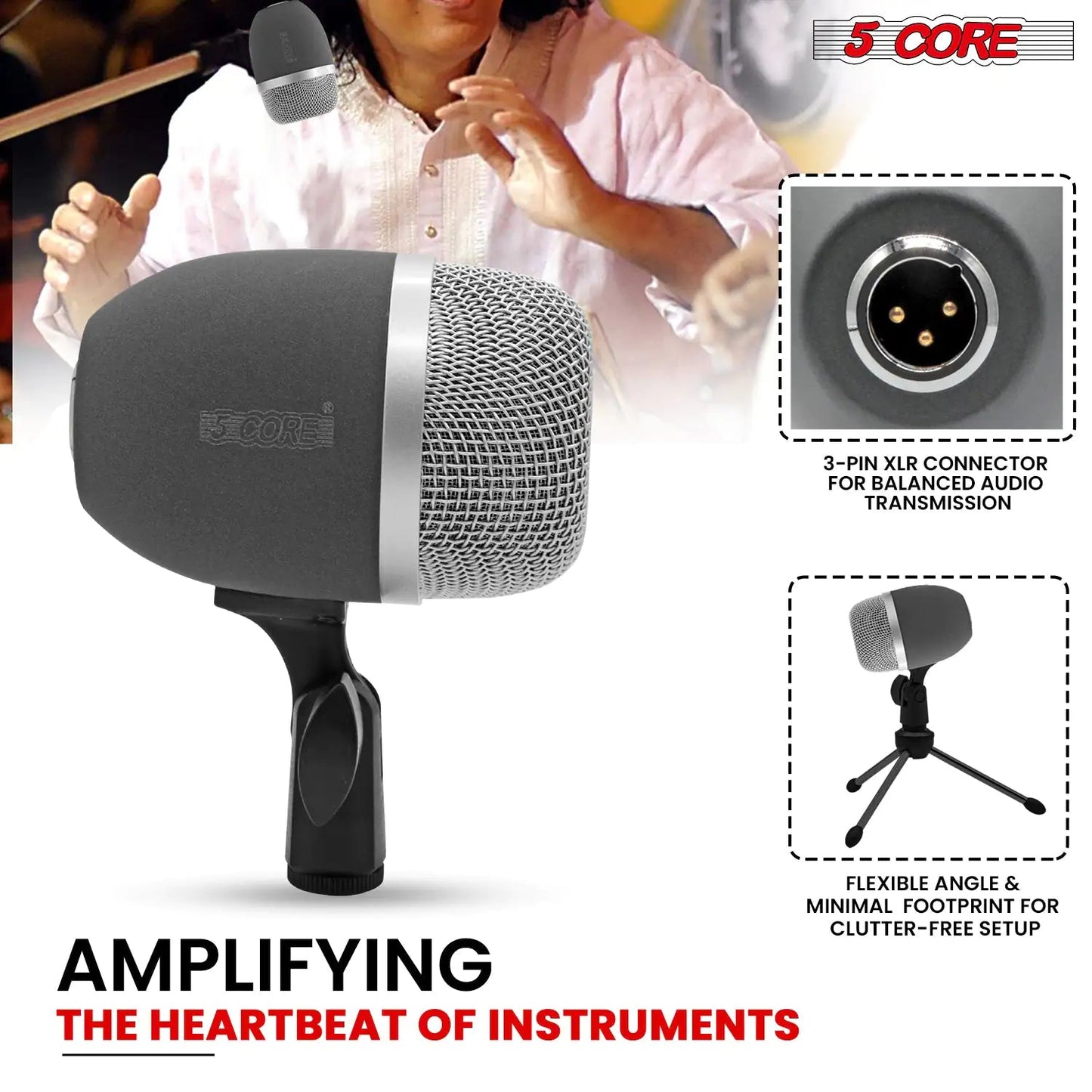 5Core Tabla Microphone Set Uni-Directional XLR Kick Snare Bayan Dayan Instrument Mic Anti Spier