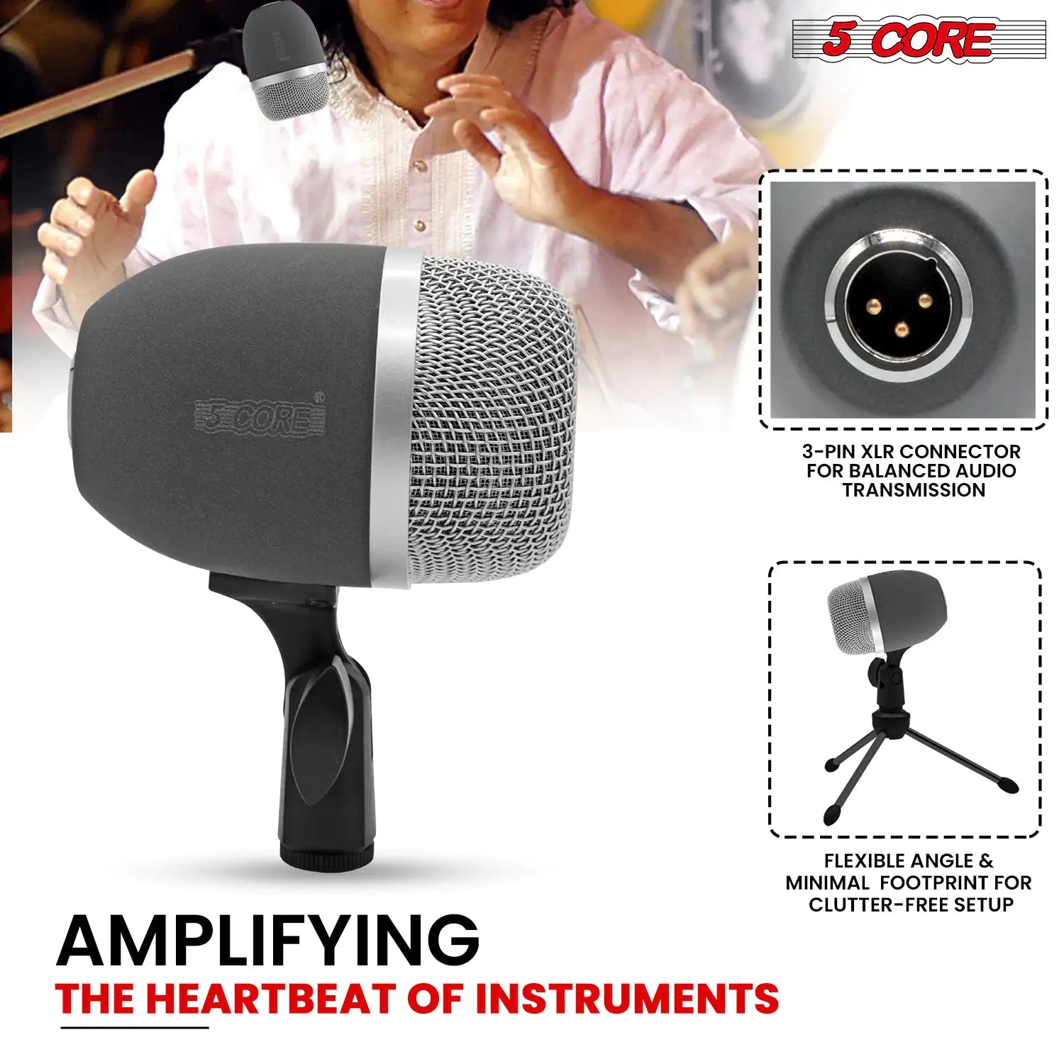 5Core Tabla Microphone Set Uni-Directional XLR Kick Snare Bayan Dayan Instrument Mic Anti Spier