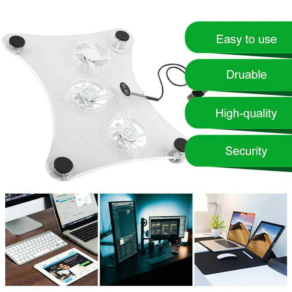 3 Fans USB Cooler Cooling Pad Stand LED Light Radiator For Laptop PC Notebook Anti Spier