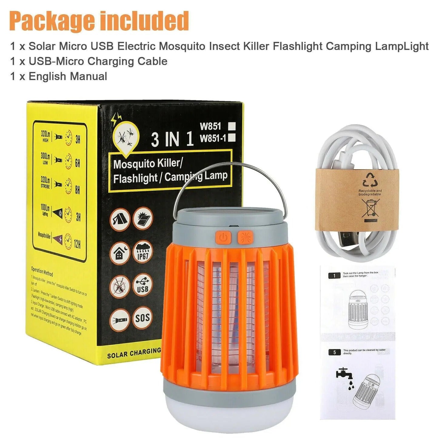 Solar USB Mosquito Killer Light Electronic Fly Bug Insect Zapper Trap Pest Lamp Anti Spier