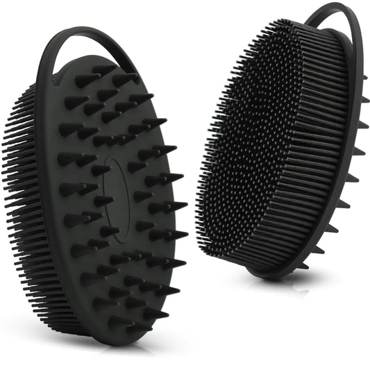 Upgrade Body Scrubber and Hair Shampoo Brush, All in One, Premium Silicone Loofah, Exfoliating Body Brush, Shower Scrubber for Body, Scalp Massager for Women, Men, Pet (1PC Black) Anti Spier