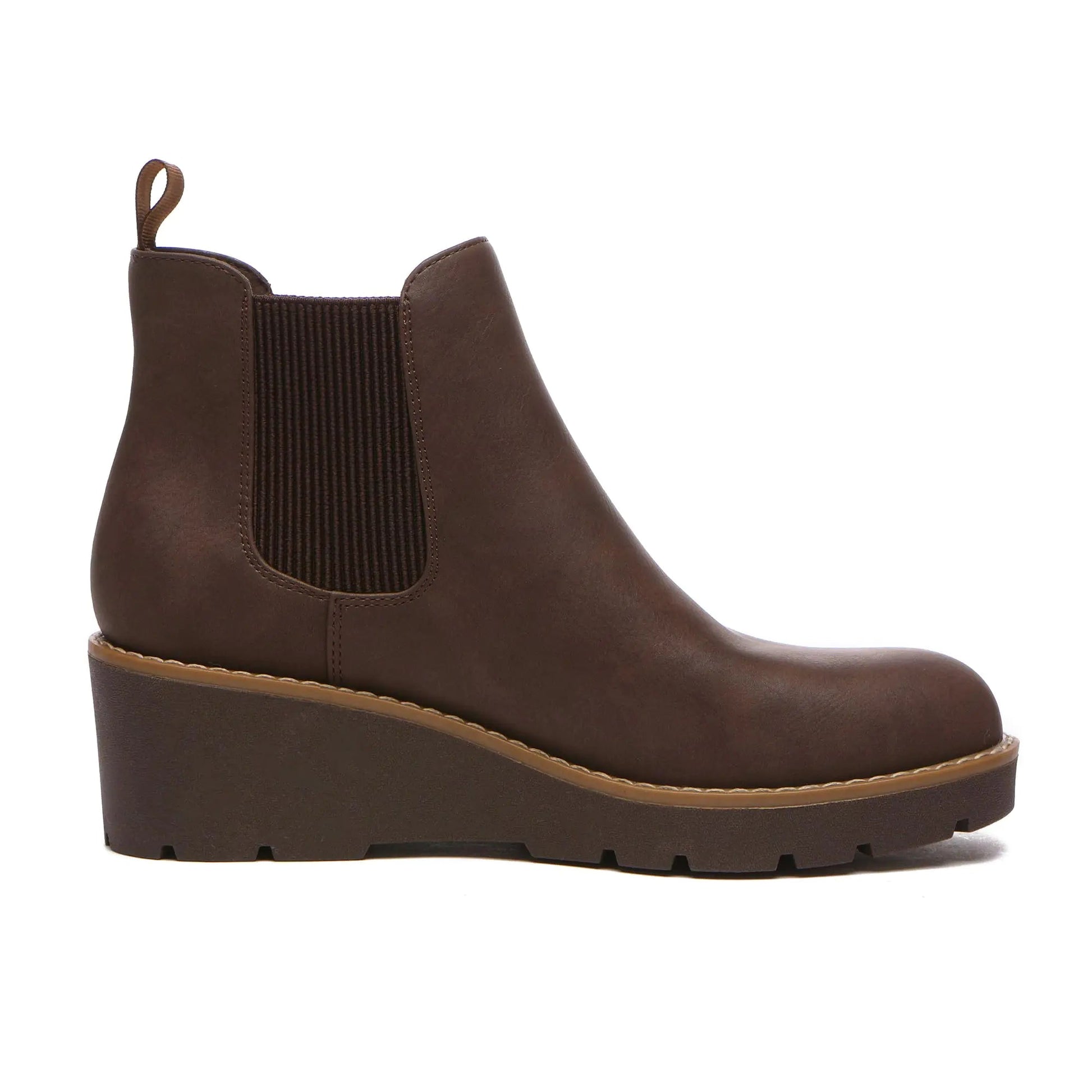 Athlefit Women's Chelsea Wedge Boots Elastic Platform Lug Sole Slip on Wedge Ankle Booties 6.5 Brown Anti Spier