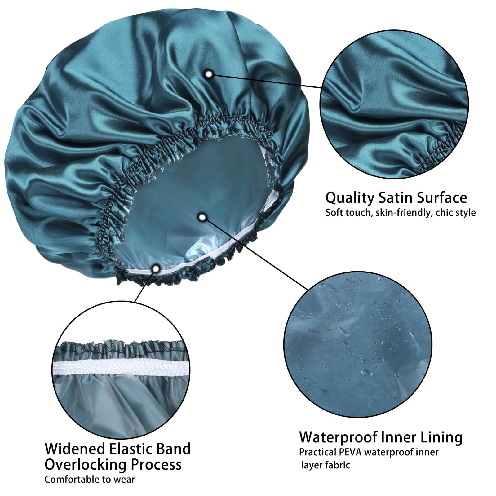 Shower Caps for Women, 4 PCS Elastic and Reusable Bath Caps, Double Waterproof Layers Shower Cap, Bathing Shower Caps, Environmental Protection Hair Bath Hat - Solid Color Solid Color 4 PCS/Set Anti Spier