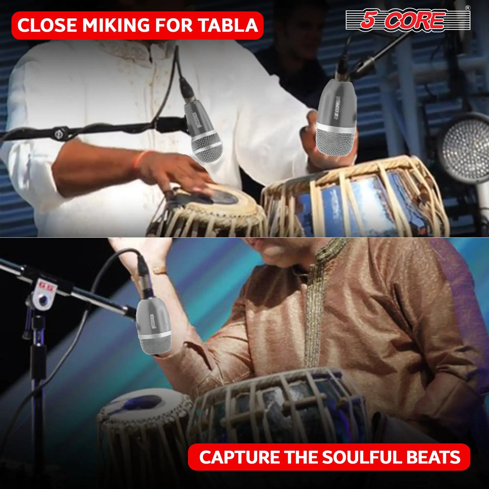 5Core Tabla Microphone Set Uni-Directional XLR Kick Snare Bayan Dayan Instrument Mic Anti Spier