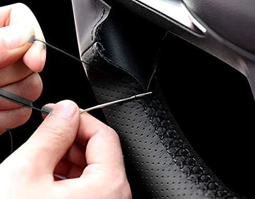 Genuine Leather DIY Car Steering Wheel Cover Anti-slip For 15"/38 cm Black US Anti Spier