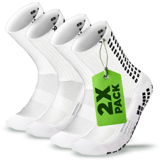 Lux Dual Grip Socks - Soccer Grip Socks for Men and Women. GripArray™ Performance & Comfort - Anti-Slip Grip Socks for Soccer Large White (2 Packs) Anti Spier