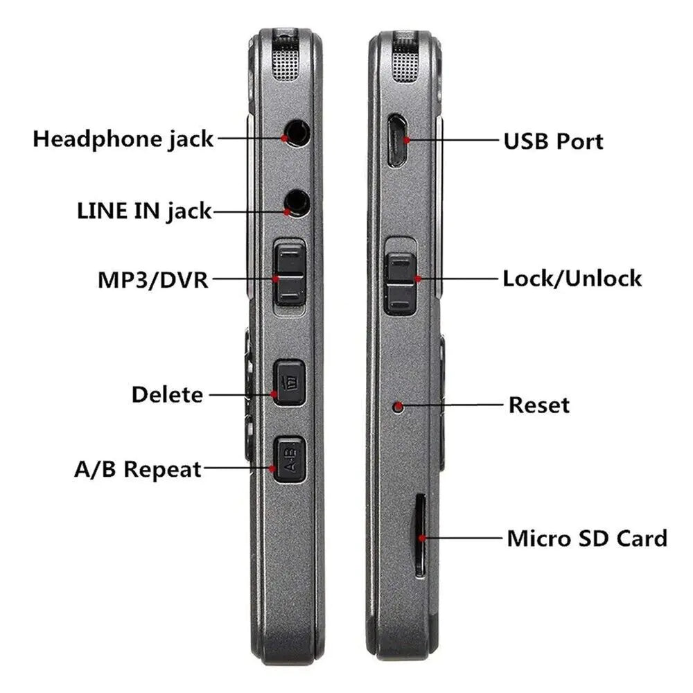 64GB Rechargeable LCD Digital Audio Sound Voice Recorder Dictaphone MP3 Player Anti Spier