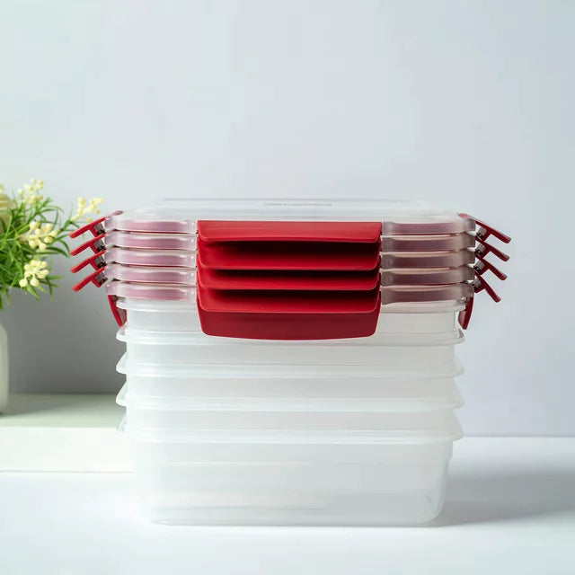 5 Pack Stackable Food Storage Containers Airtight & Leakproof Set Snap Lock Lids Anti Spier