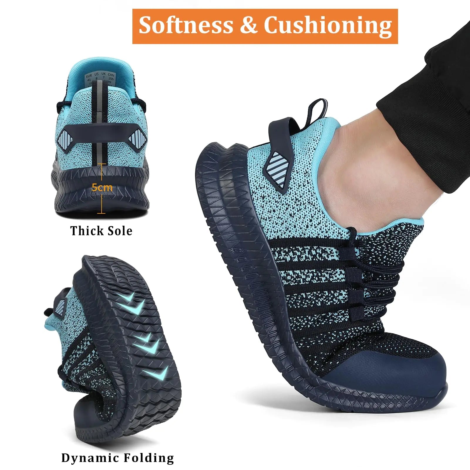 Steel Toe Shoes for Men and Women Comfortable Lightweight Work Safety Shoes Puncture Proof Slip Resistant Indestructible Sneakers Construction Work Utility Shoes 12 Women/10.5 Men Blue Anti Spier