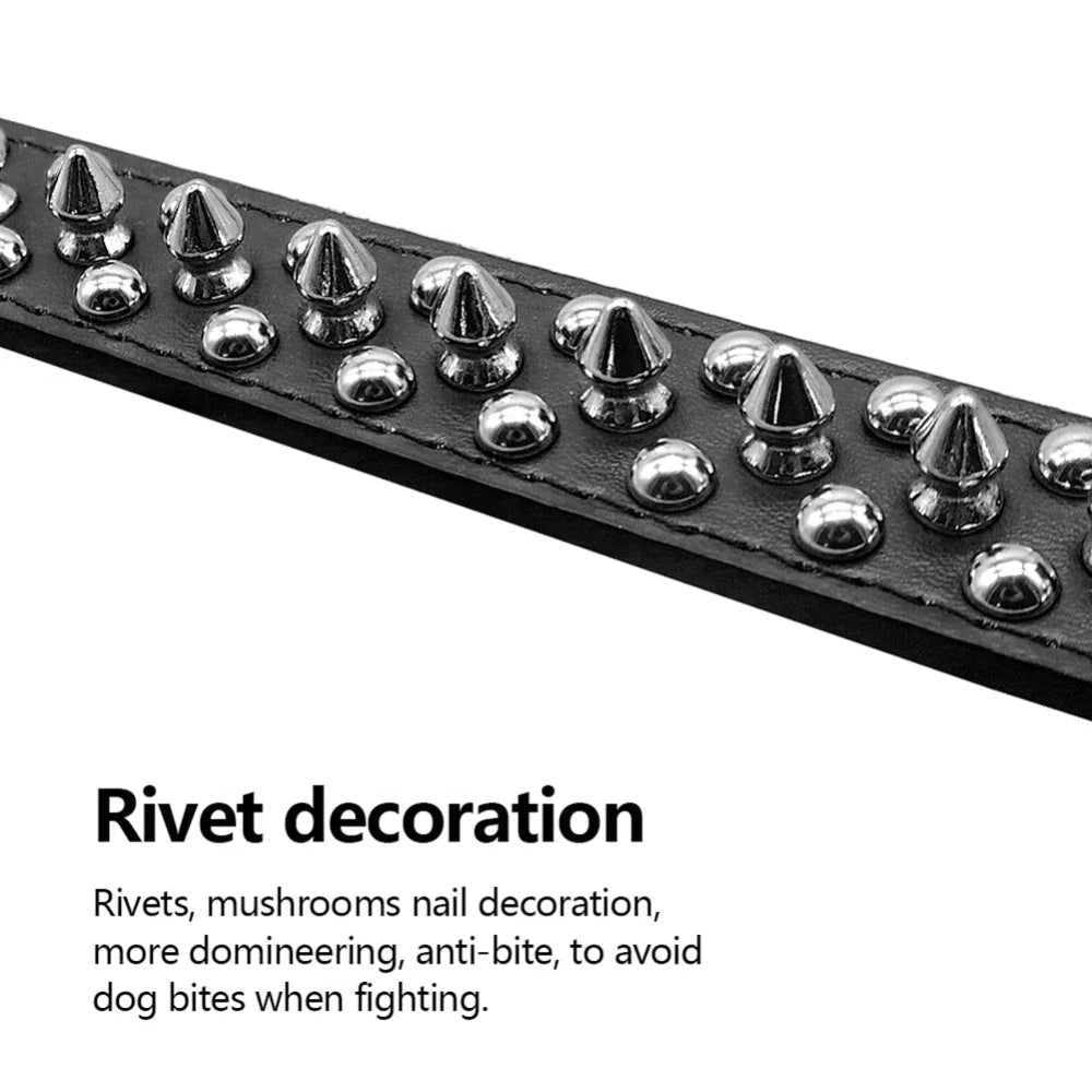 Spiked Studded Leather Dog Collar Rivets Pet Small Large Cat Pit Bull Adjustable Anti Spier