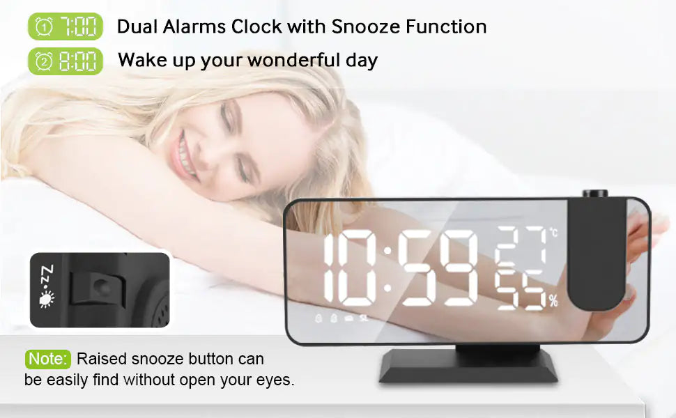 LED Projection Digital Alarm Clock Phone Charger Anti Spier