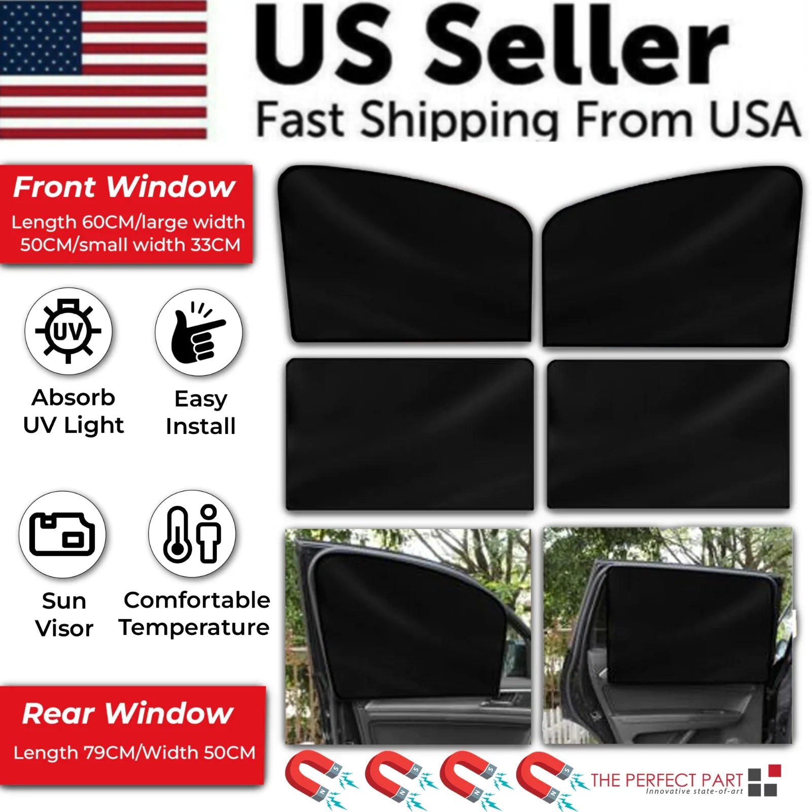 4X Magnetic Car Side Front Rear Window Sun Shade Cover Mesh Shield UV Protection Anti Spier