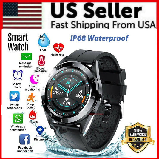 Waterproof Bluetooth smartwatch with heart rate tracker for iOS and Android