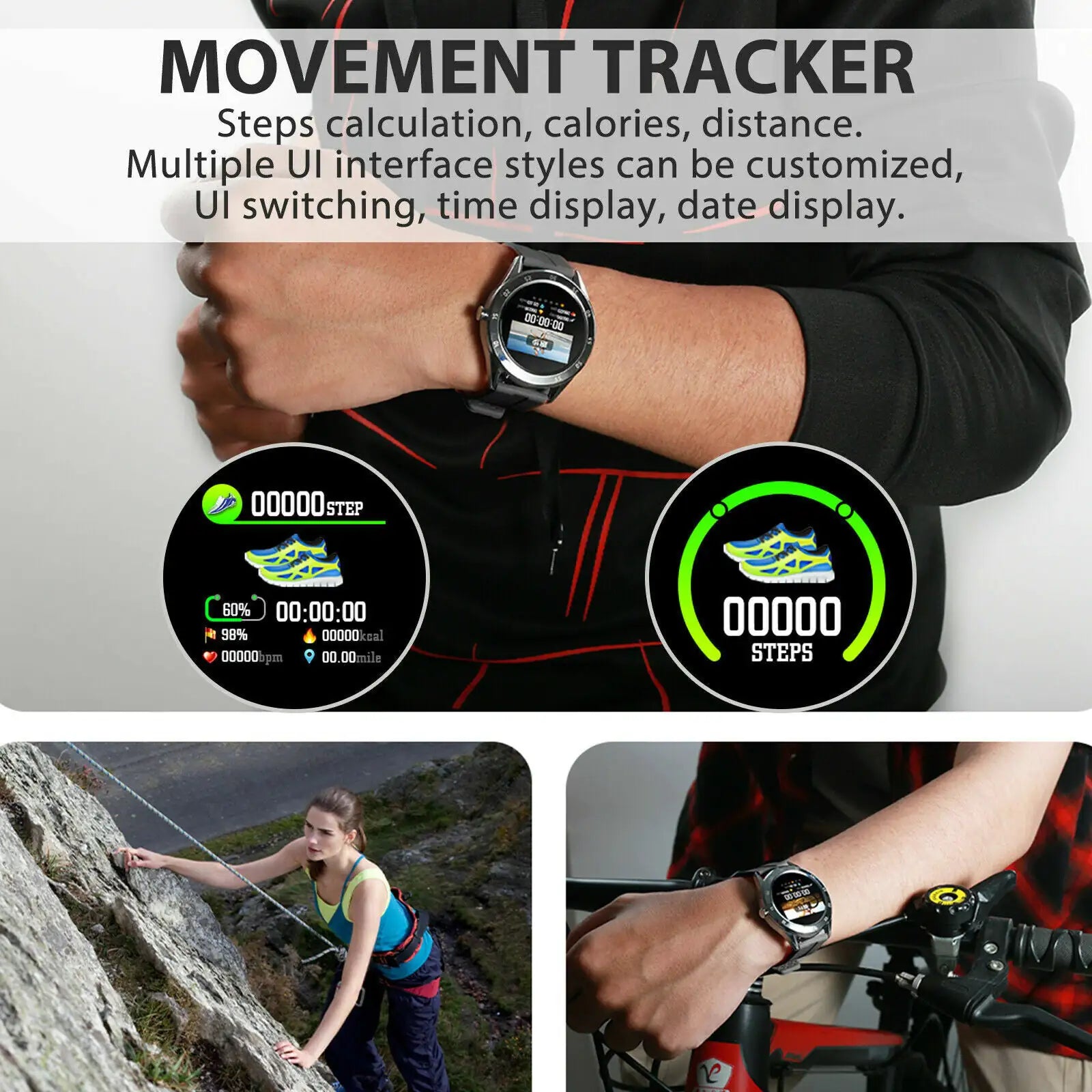 Waterproof smartwatch featuring heart rate and activity tracking.