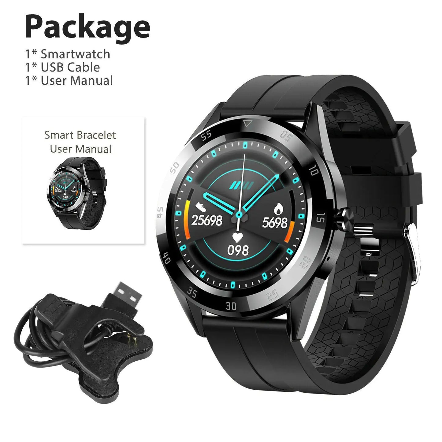 Multi-function waterproof smartwatch for fitness and phone notifications.