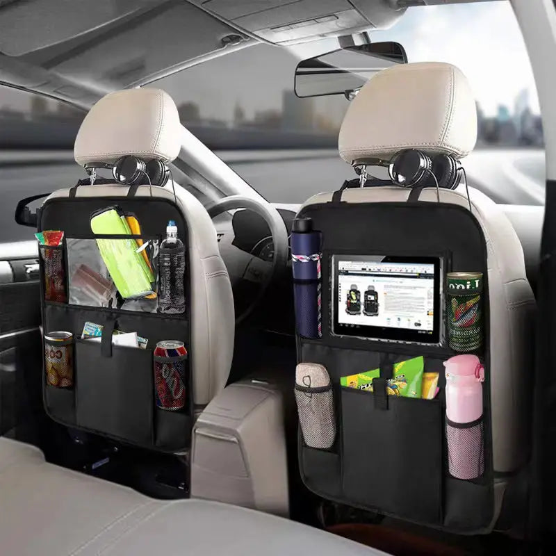 Car Seatback Organizer with Cup Holder - Travel Accessory Anti Spier