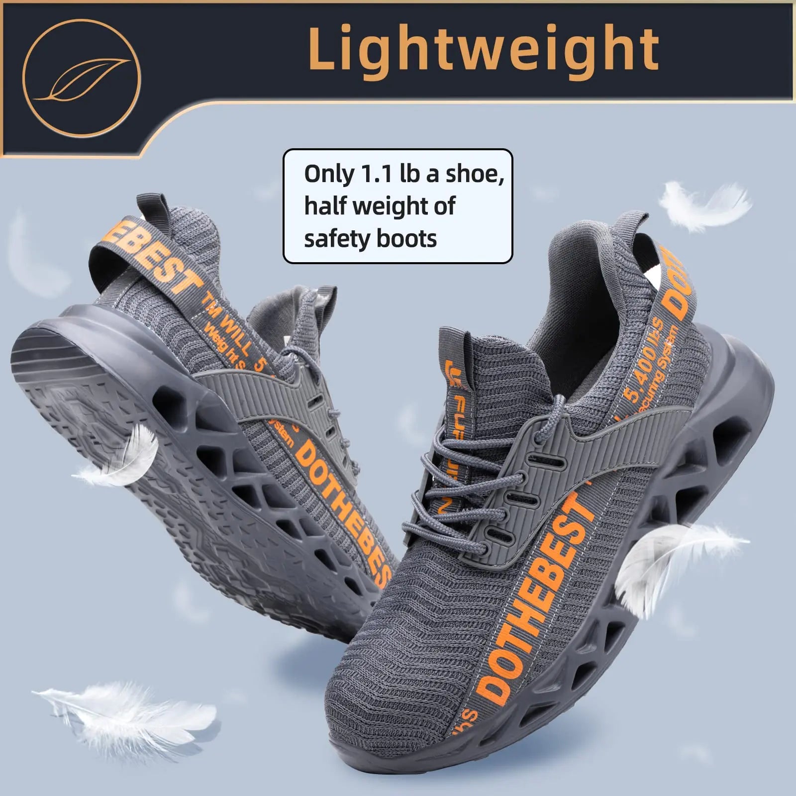 Furuian Steel Toe Sneakers for Men Women Lightweight Safety Shoes Comfortable Puncture Proof Slip On Indestructible Work Shoes 6.5 Women/5 Men Waterproof Grey Anti Spier