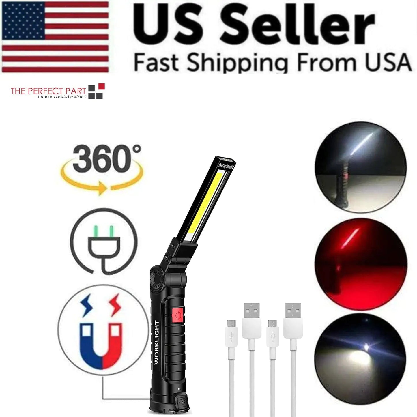 Rechargeable LED COB Work Light Mechanic Flashlight Lamp Magnetic Base Bright Anti Spier