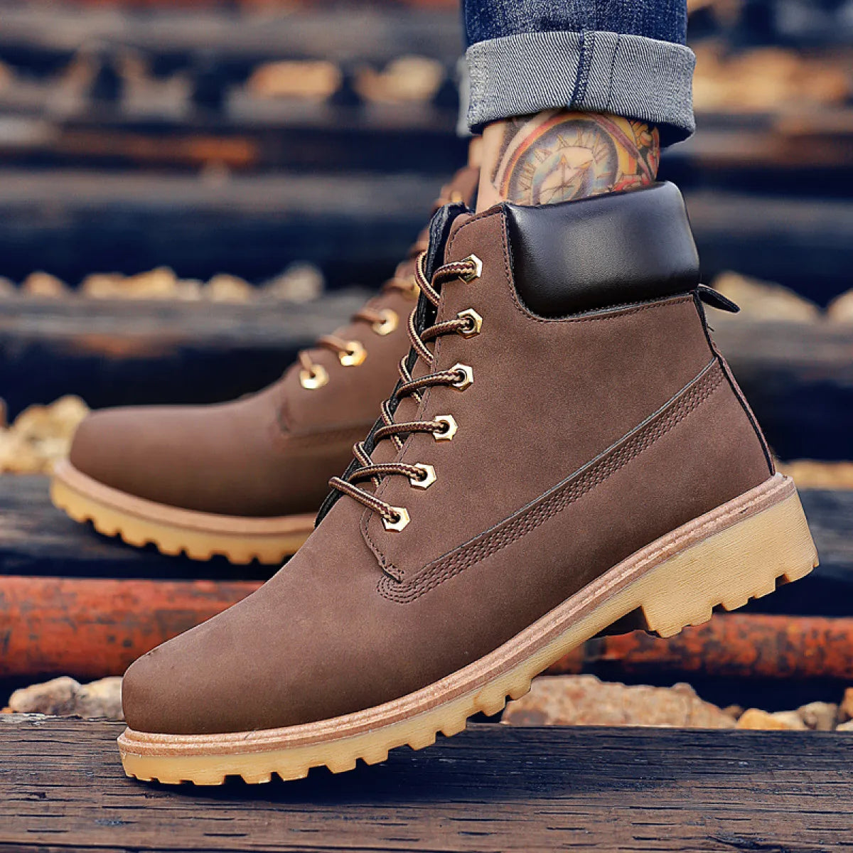 Men's PU Leather High-Top Snow Boots Anti Spier