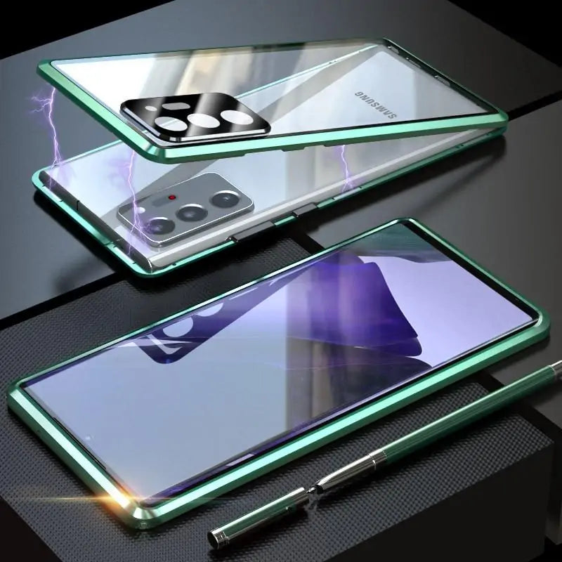 Samsung Galaxy Note 20 Tempered Glass Built-in Magnet Metal Bumper Case Anti Spier