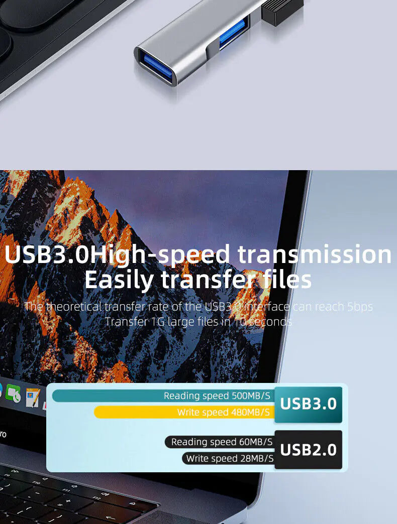 USB-C Type C to USB 3.0 4 Port Hub Splitter For PC Mac Phone MacBook Pro iPad Anti Spier