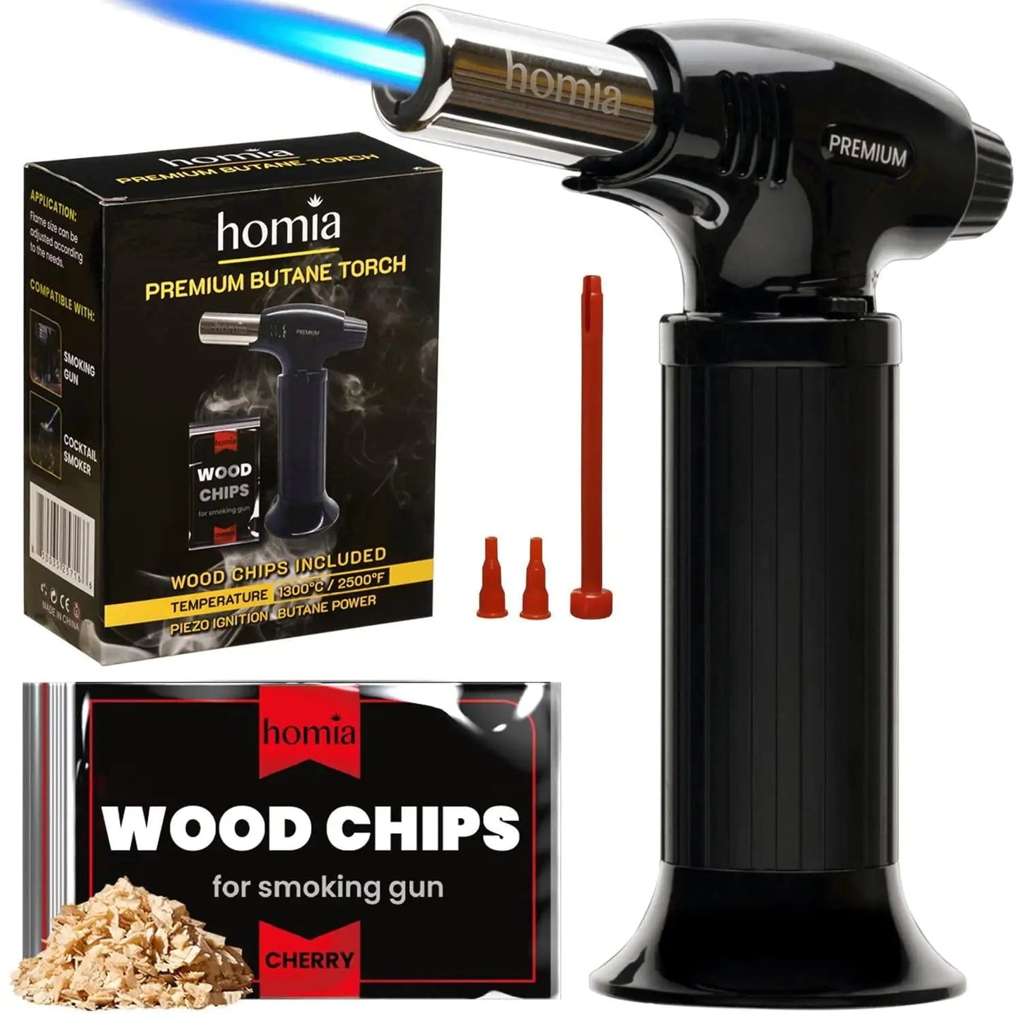 Butane Torch Adjustable Flame for Smoking Guns and Smokers with Wood Chips Bag Anti Spier