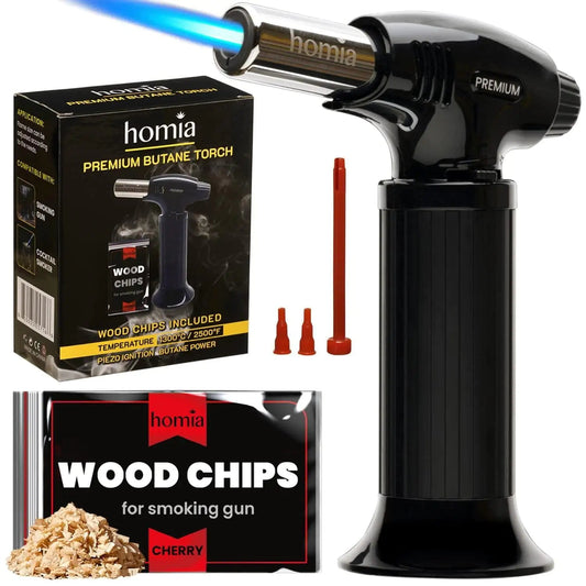 Butane Torch Adjustable Flame for Smoking Guns and Smokers with Wood Chips Bag Anti Spier
