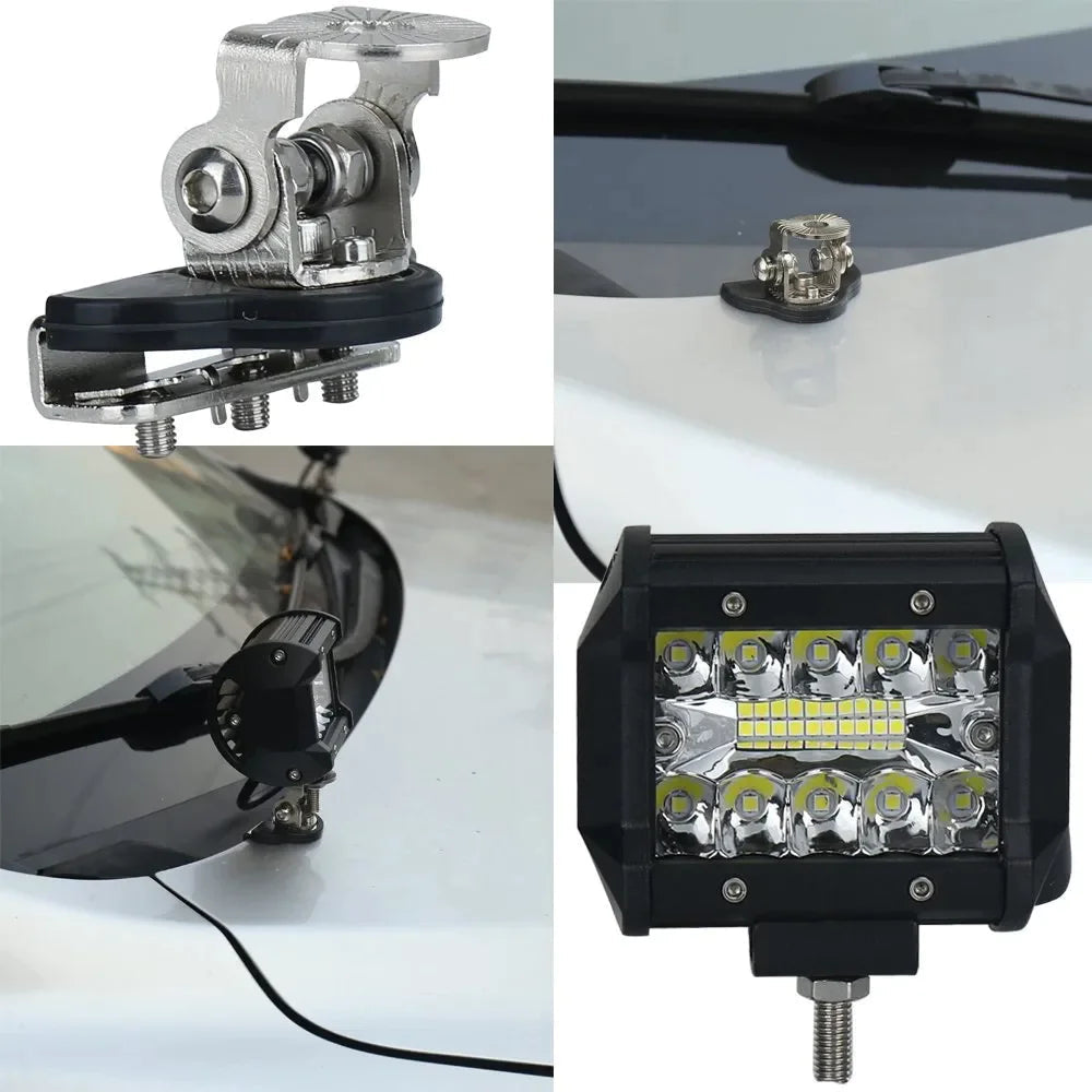 2PCS Pillar Hood Led Work Light Bar Mount Bracket Clamp Holder Offroad Universal Anti Spier