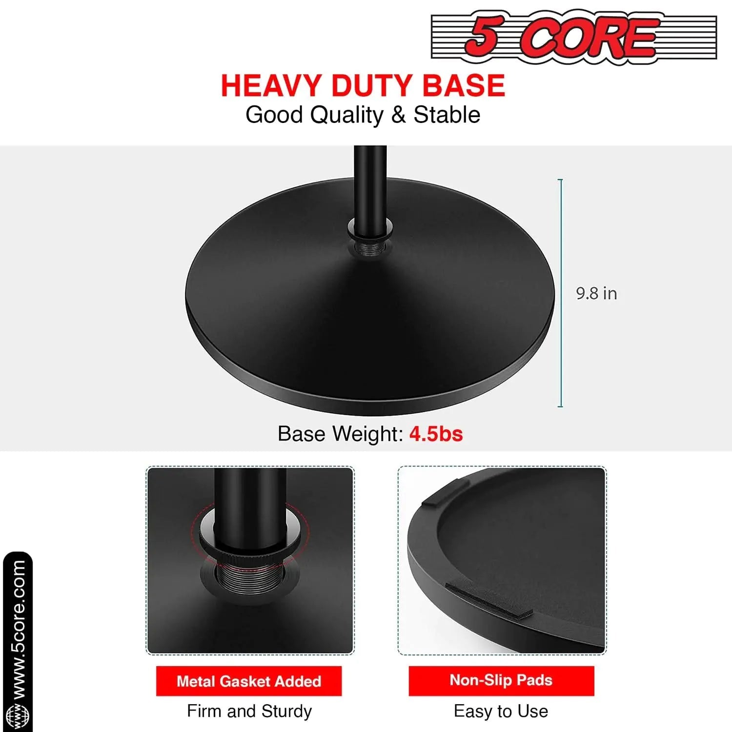 5 Core Mic Stand Round Base  Height Adjustable Universal Microphone Mount Stands Anti Spier